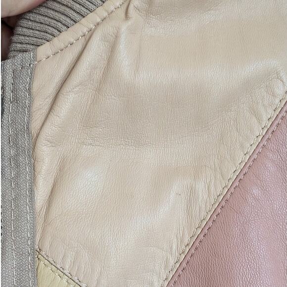 Zara Beige Genuine Leather Bomber Full Zip Short Jacket, size S - Picture 5 of 16